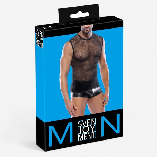 Svenjoyment Men’s Mesh Shirt – Black Stretch Net Top for Bold Style