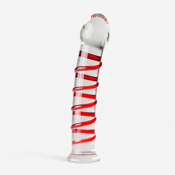 GILDO No. 15 – Red Spiral Glass Dildo 17.5 cm, Curved & Flat Base