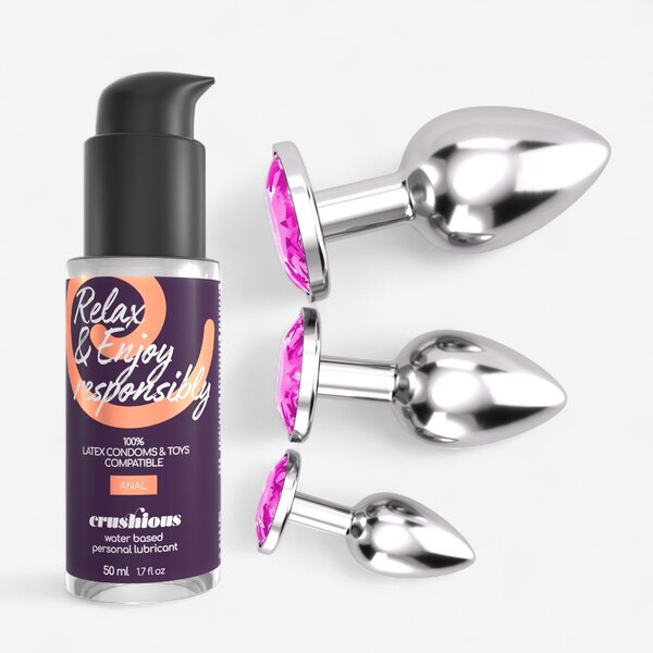 Crushious Bijou Pink Anal Plug Set – 3 Sizes + Lubricant