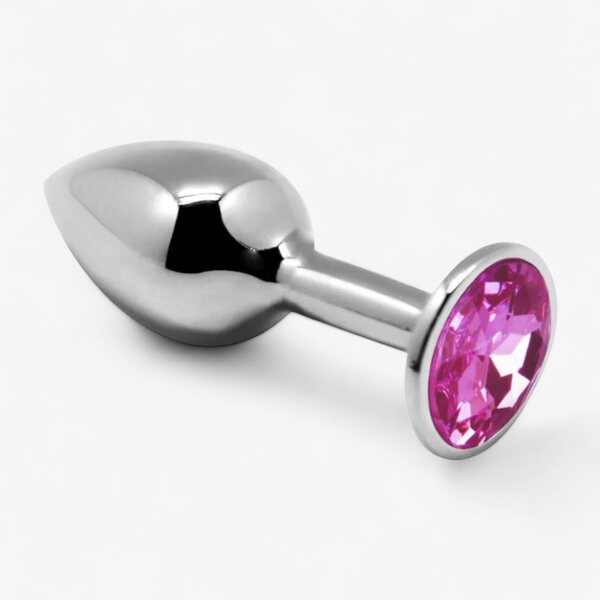 Jeweled Metal Butt Plug M – 8 × 3.4 cm (Pink)