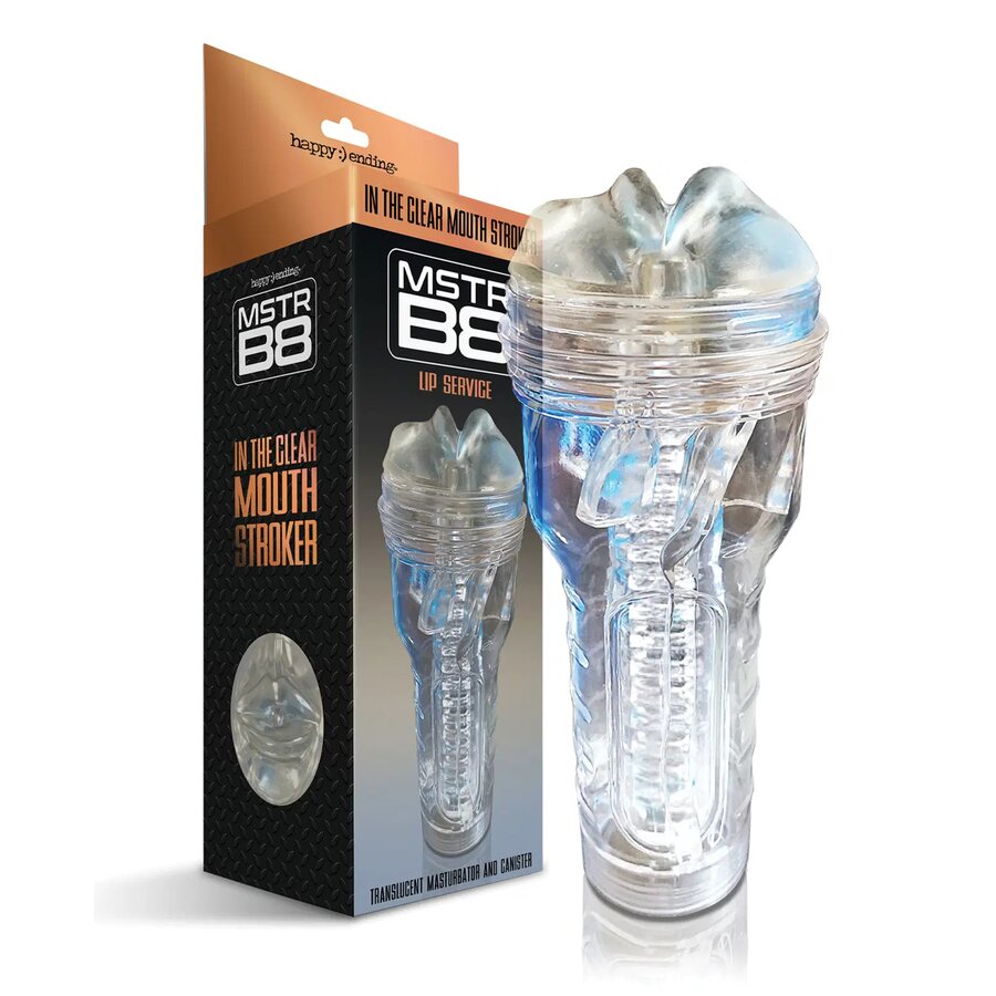 Blush Novelties MSTR B8 Lip Service – läpinäkyvä suu-masturbaattori, säädettävä imu