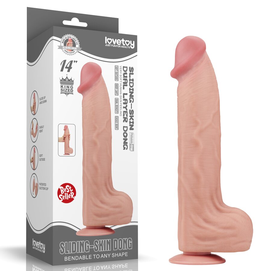 Lovetoy Realistinen Sliding Skin -dildo 35 cm – Dual Layer, Imukuppi