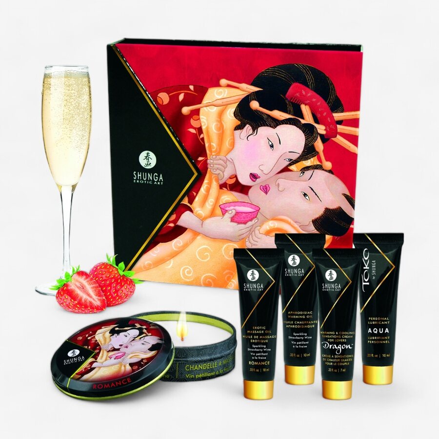 Shunga Geisha’s Secret – Mansikka & Kuohuviini – 5-osainen Lahjasetti Pariskunnille
