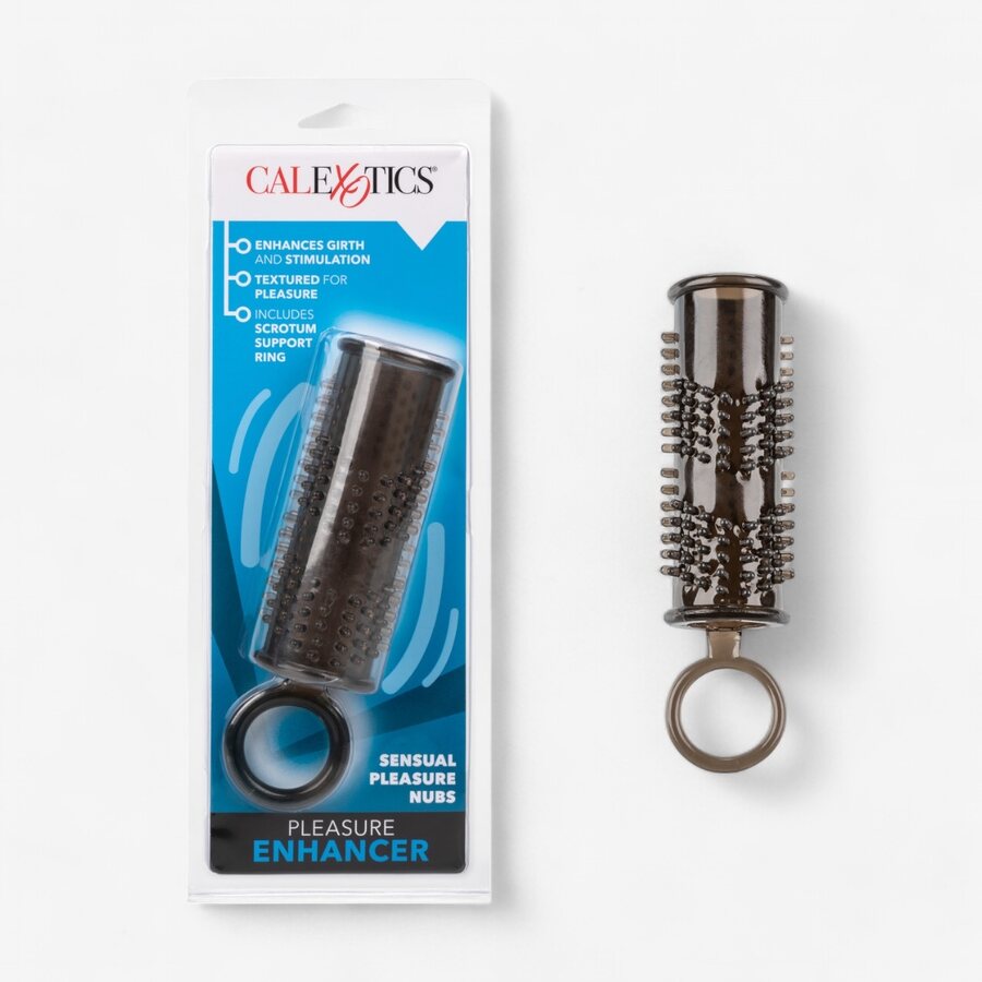 CalExotics Sensation Enhancer – Teksturoitu penis-hiha kiveysrenkaalla (11.5 cm) Tumma