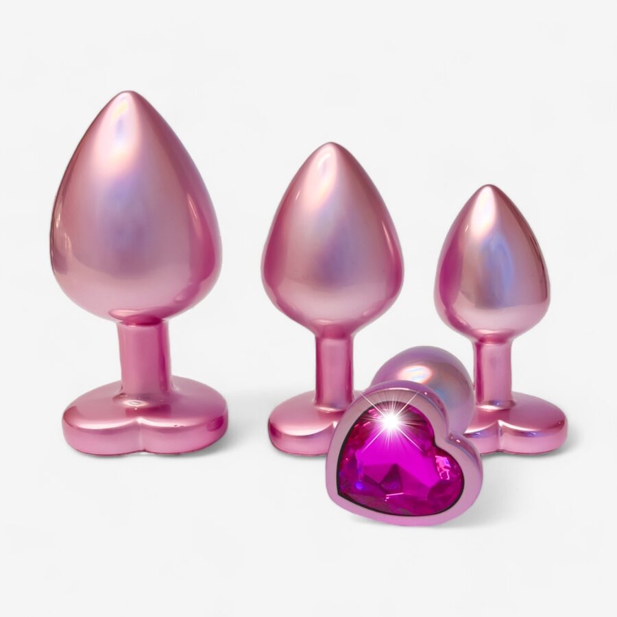Dream Toys Gleaming Love Pearl Pink Plug Set – Sydänkristalli Anaalitappisetti 3 kpl (S–M–L)