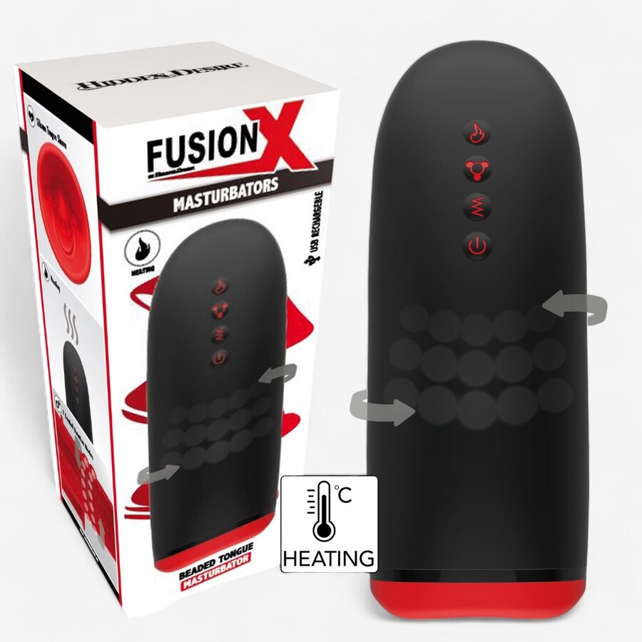 Hidden Desire Fusion X Beaded Tongue – Lämmitettävä Masturbaattori, Pyörivät Helmet, Turbo (IPX6)