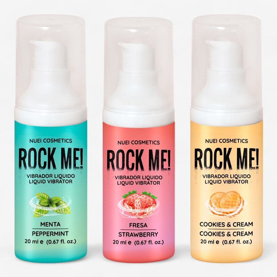 Nuei Cosmetics Rock Me! Nestemäinen Vibraattori – Kiihotusgeeli 20 ml (Minttu / Mansikka / Cookies & Cream)