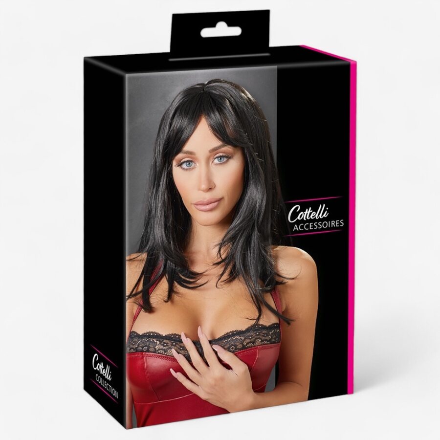 Cottelli Accessoires Musta kerrostettu puolipitkä peruukki – 50 cm