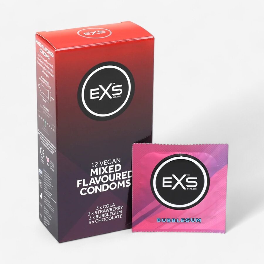 EXS Condoms Makukondomit Lajitelma 12 kpl – Mansikka, Suklaa, Cola & Purkka