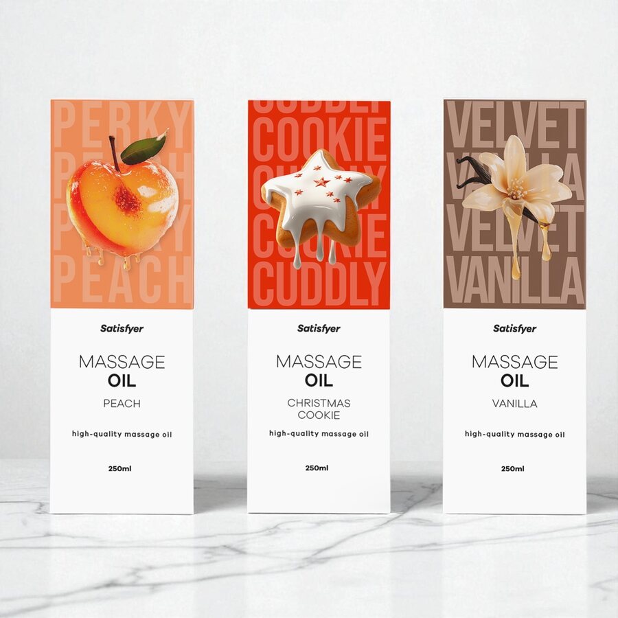 Satisfyer Premium Hierontaöljy – Valittavat tuoksut, 250 ml