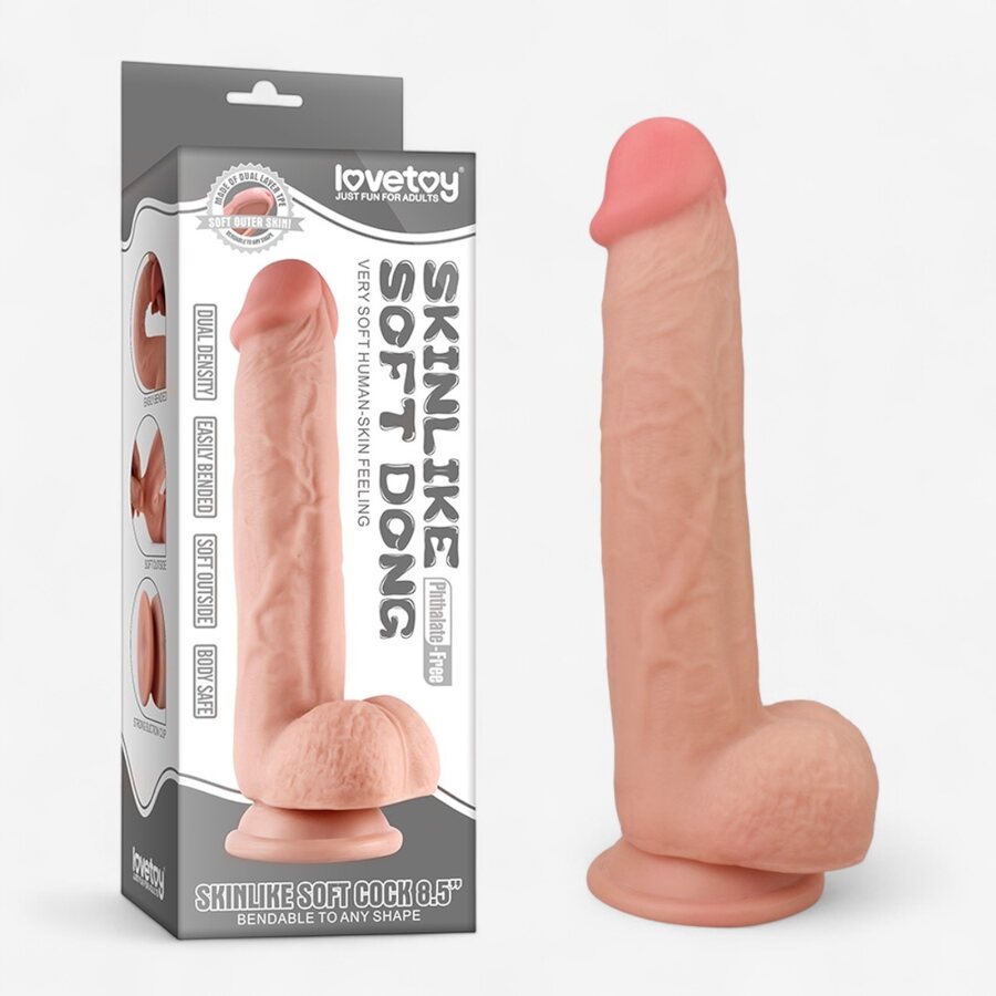 Lovetoy Realistinen taipuisa imukuppidildo 24,5 cm – Dual-Density, kiveksillä (Ø 4,4 cm)