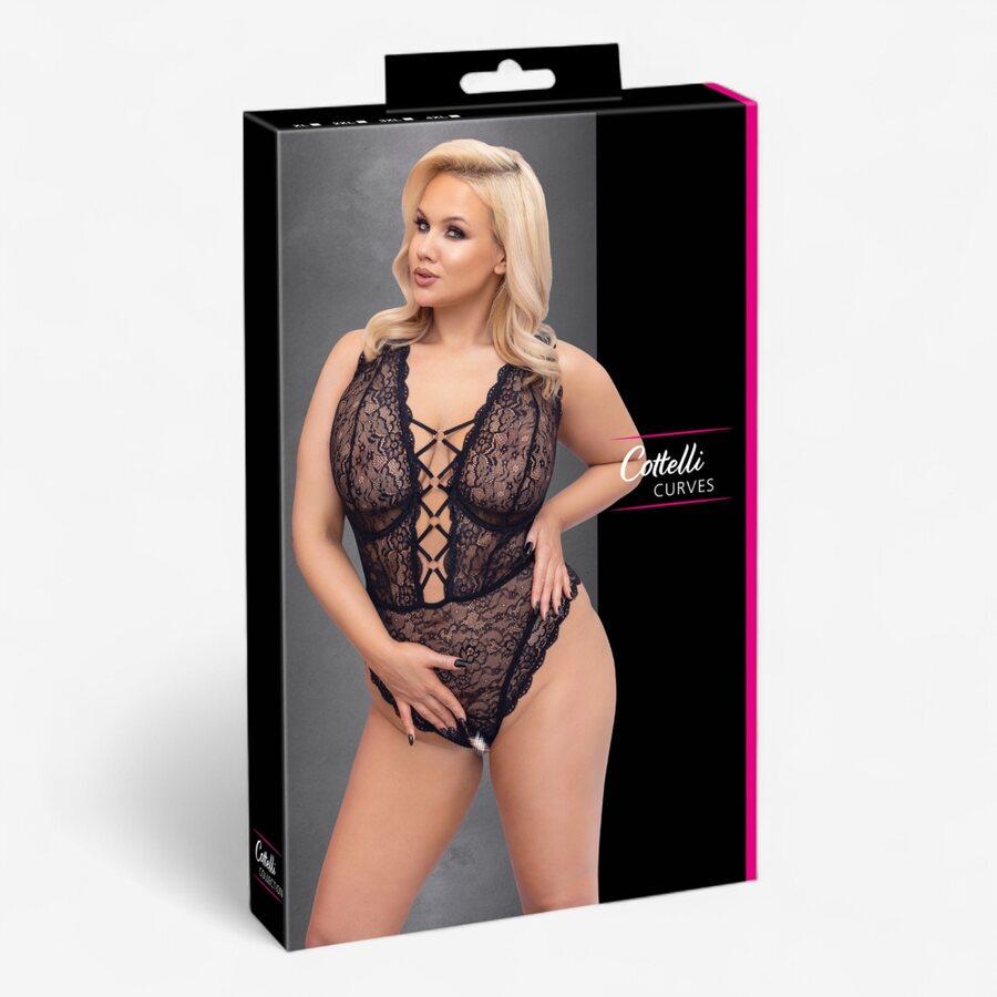 Cottelli Curves Pitsibody (Plus Size) – avoin haarakiila & ristikkonauhat