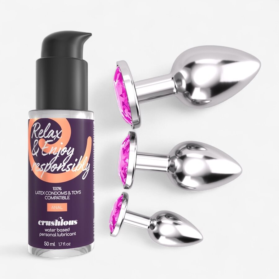Crushious Bijou Pinkki Anaaliplugi Setti 3 Kokoa + Liukuvoide