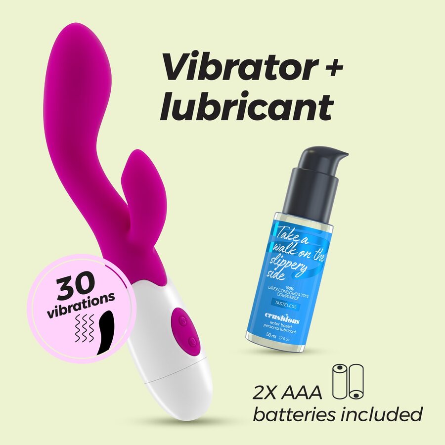Crushious Cherie Rabbit-vibraattori Duo – 30 vrin, 50 ml liukuvoide & paristot mukana